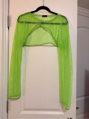 Source Unknown Neon Green Long-Sleeve Mesh Crop Top